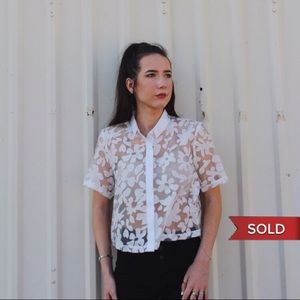 Cropped Funky 70’s Flower Print Button Down